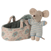 Maileg - Baby Mouse in Carry Cot Blue