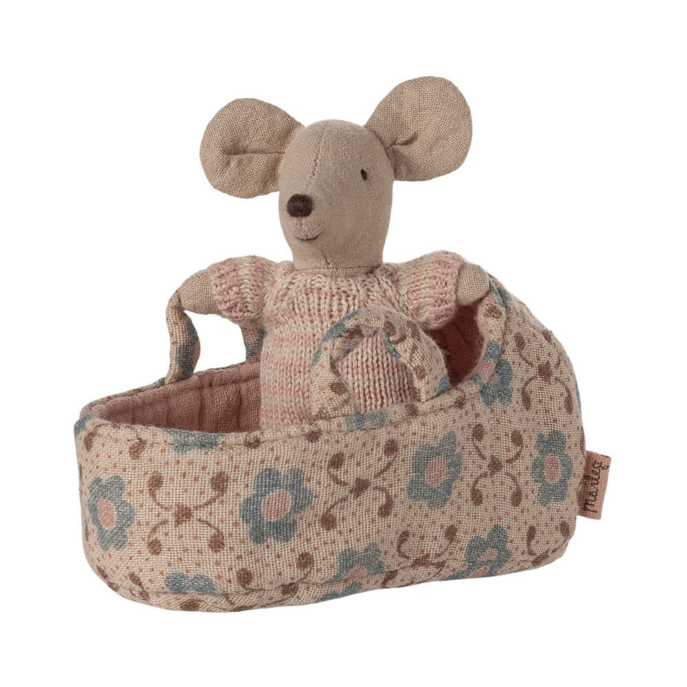 Maileg - Baby Mouse in Carry Cot Rose