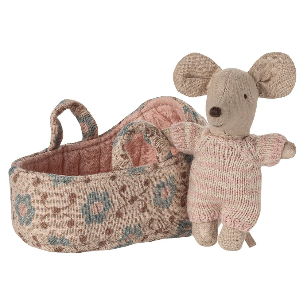 Maileg - Baby Mouse in Carry Cot Rose