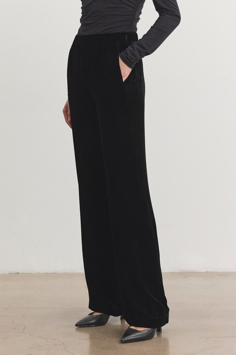 Velvet - Sorine Silk Velvet Pants - Black and Marsh