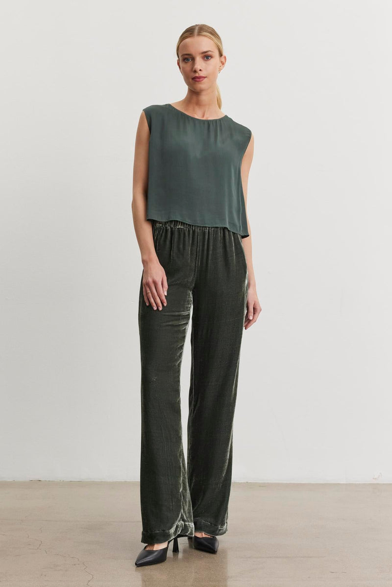 Velvet - Sorine Silk Velvet Pants - Black and Marsh