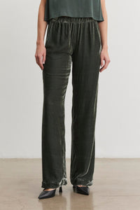 Velvet - Sorine Silk Velvet Pants - Black and Marsh