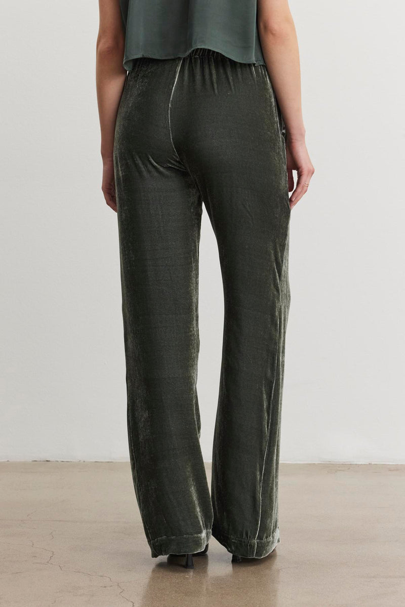 Velvet - Sorine Silk Velvet Pants - Black and Marsh