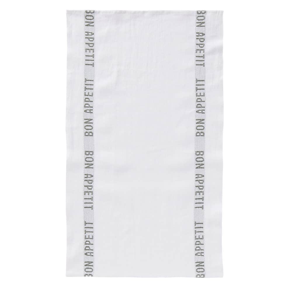 Charvet Editions French Linen Tea-Towel - Bon Appetit - Blanc / Khaki