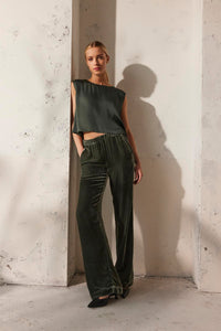 Velvet - Sorine Silk Velvet Pants - Black and Marsh