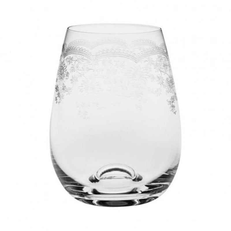 Floral Engraved Stemless Wine Glass