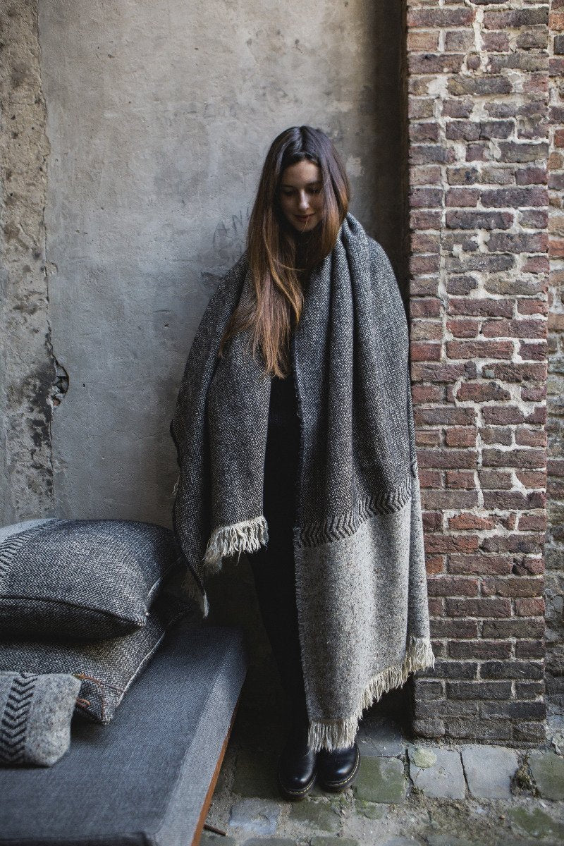 Libeco Jules Throw - Black and Green Herringbone