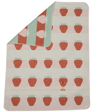 David Fussenegger Bassinet Blanket - Strawberries w/ Embroidery